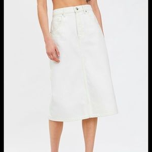 Zara high waist a line white denim midi skirt